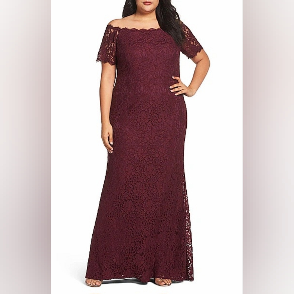 NWT Adrianna Papell Lace Floral Off the Shoulder Maxi Formal Dress